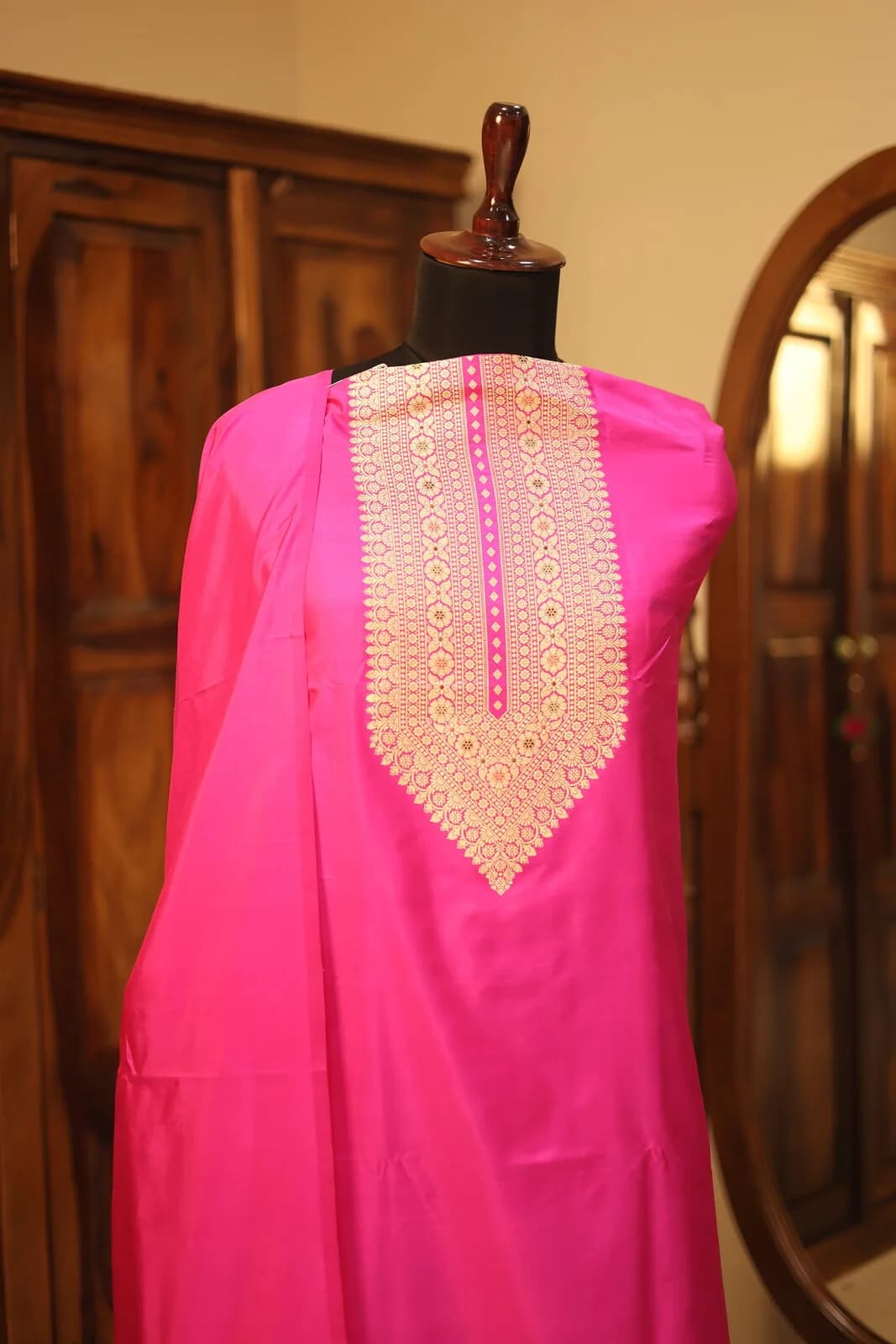 Fuchsia Kurti with Ornate Embroidered Yoke